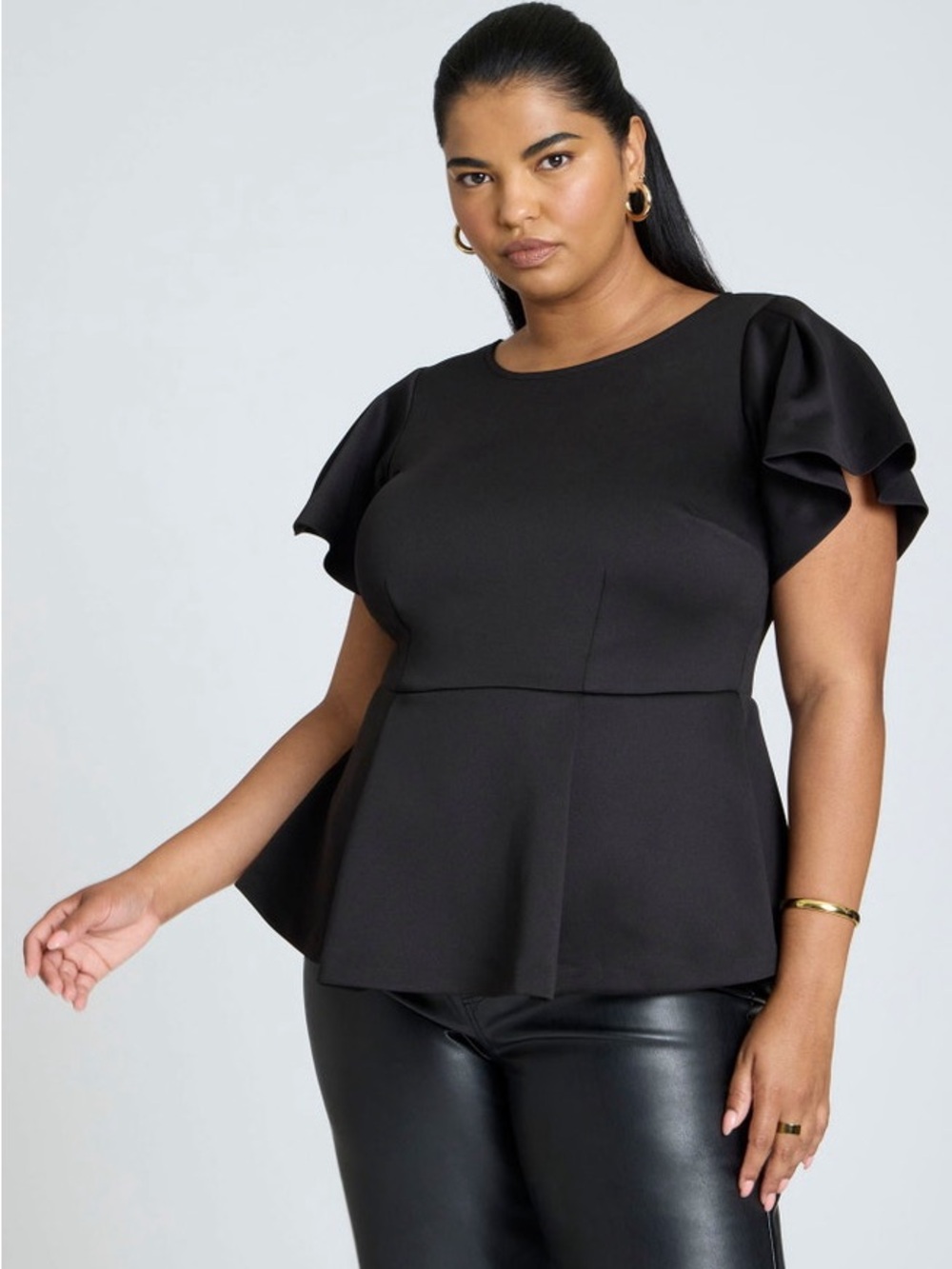 Eloquii Black Peplum Flutter Sleeve Top Sz 18